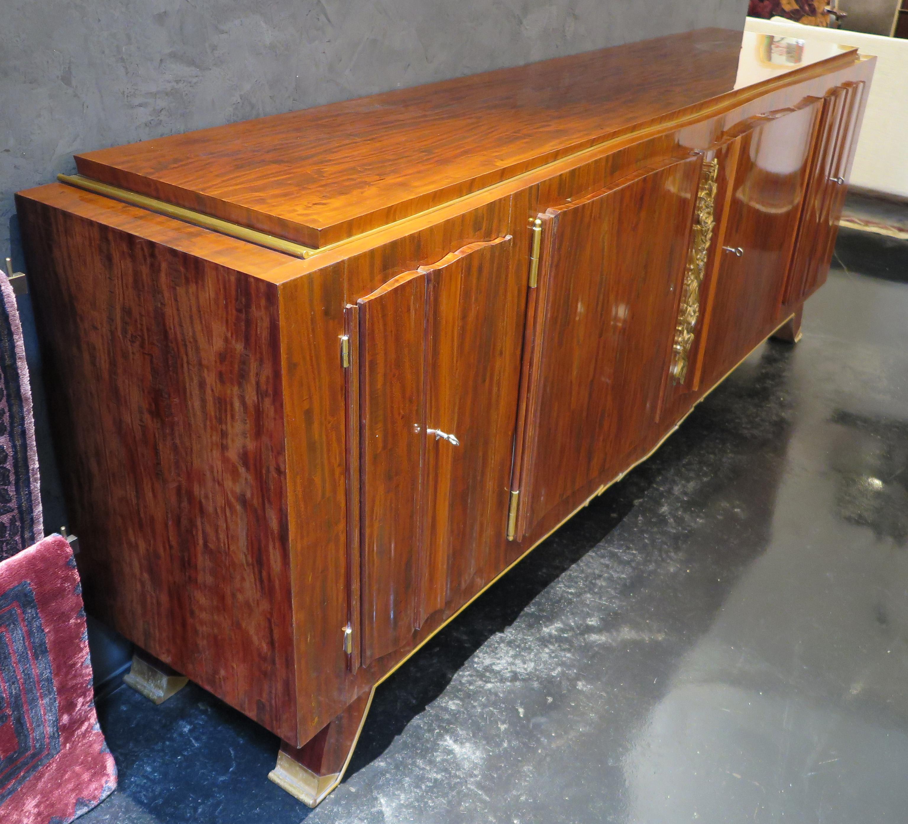 French 20th Century Sideboard in African Mahogany Sideboard Attr. Jules Leleu  For Sale 9