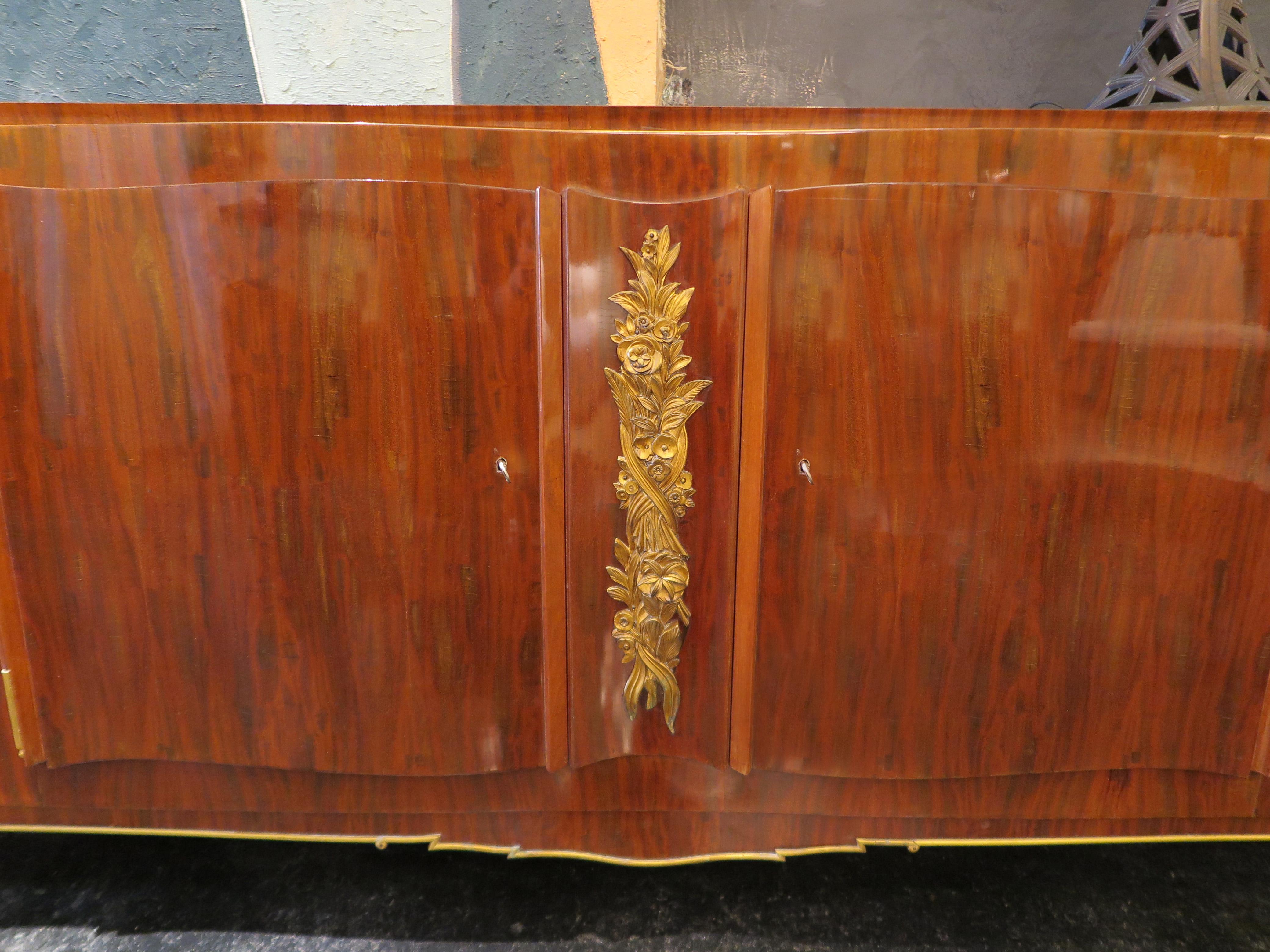Art Deco French 20th Century Sideboard in African Mahogany Sideboard Attr. Jules Leleu For Sale