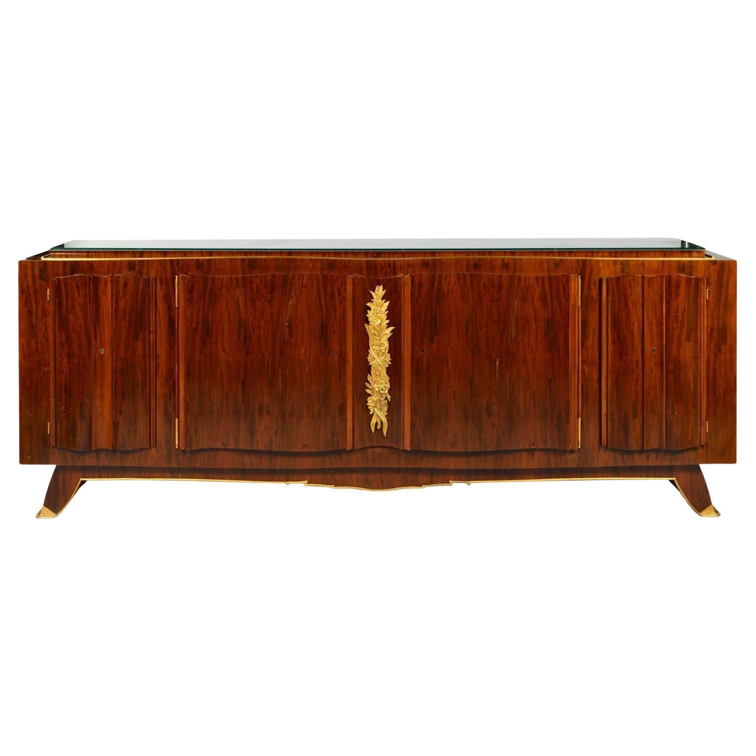 French 20th Century Sideboard in African Mahogany Sideboard Attr. Jules Leleu 