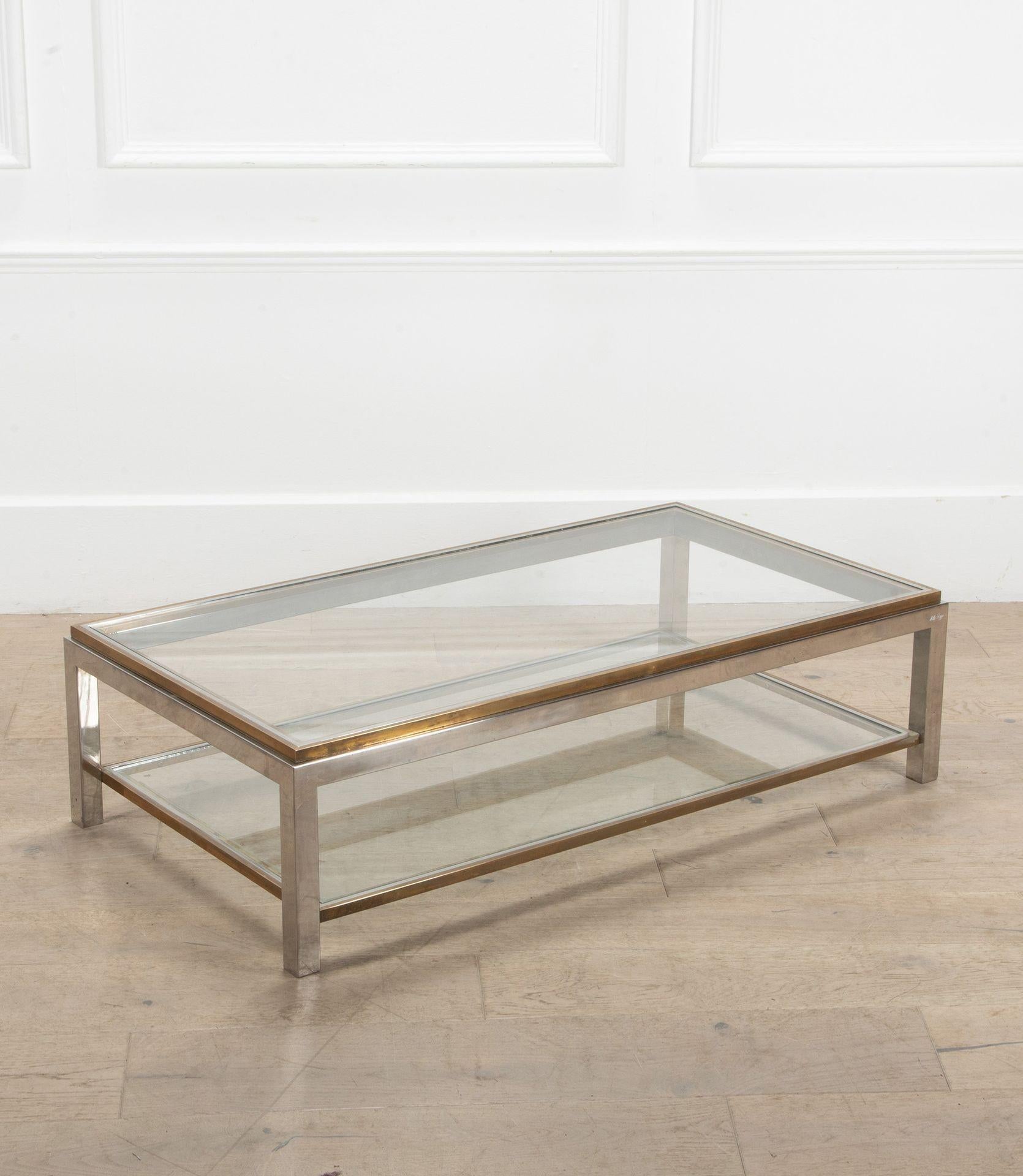 Brass French 20th Century Signed Willy Rizzo Coffee Table