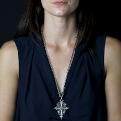 French 20th Century Silver Chain Regional Cross Pendant