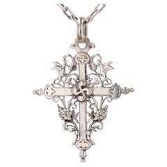 French 20th Century Silver Chain Regional Cross Pendant