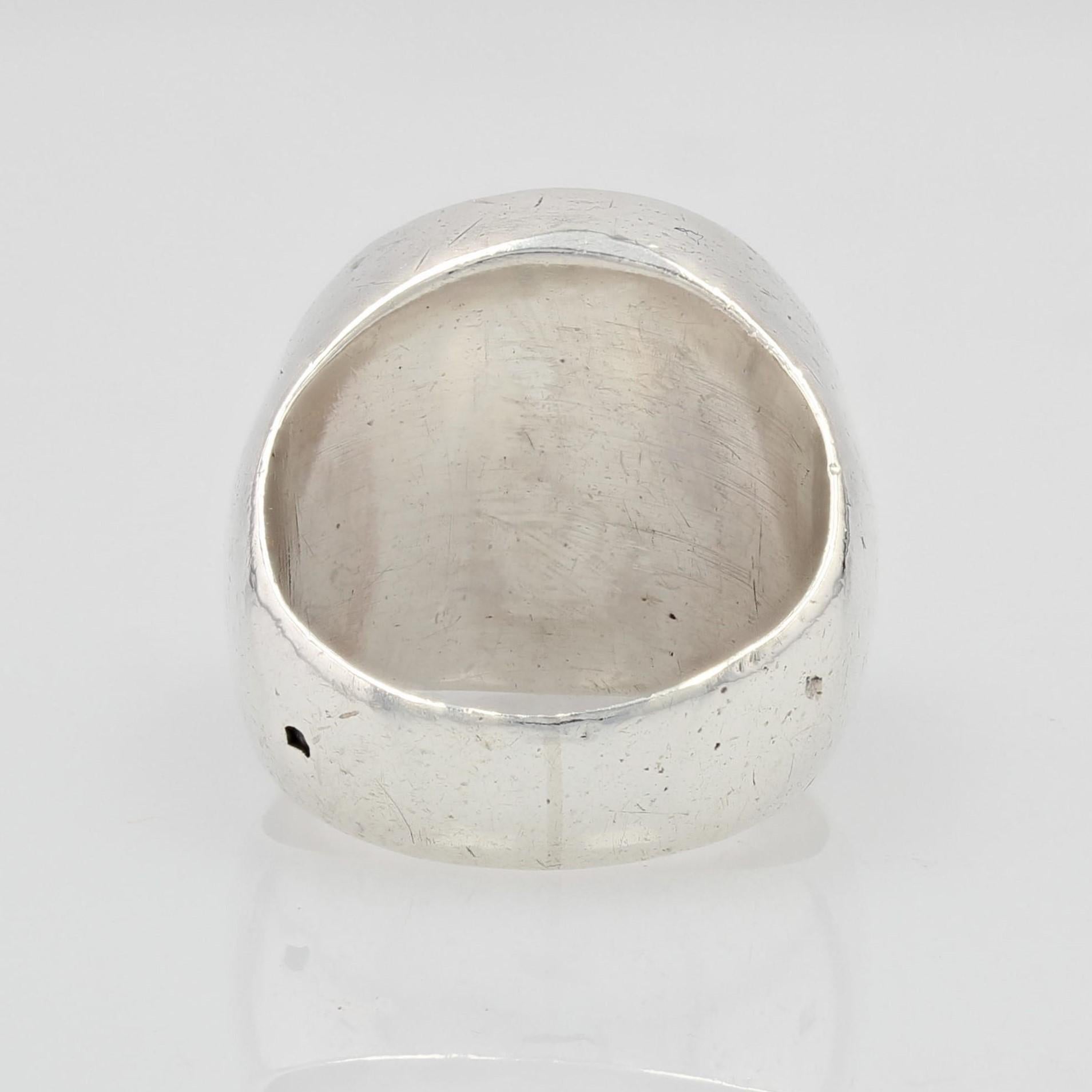 French 20th Century Silver Engraved Signet Ring For Sale 7