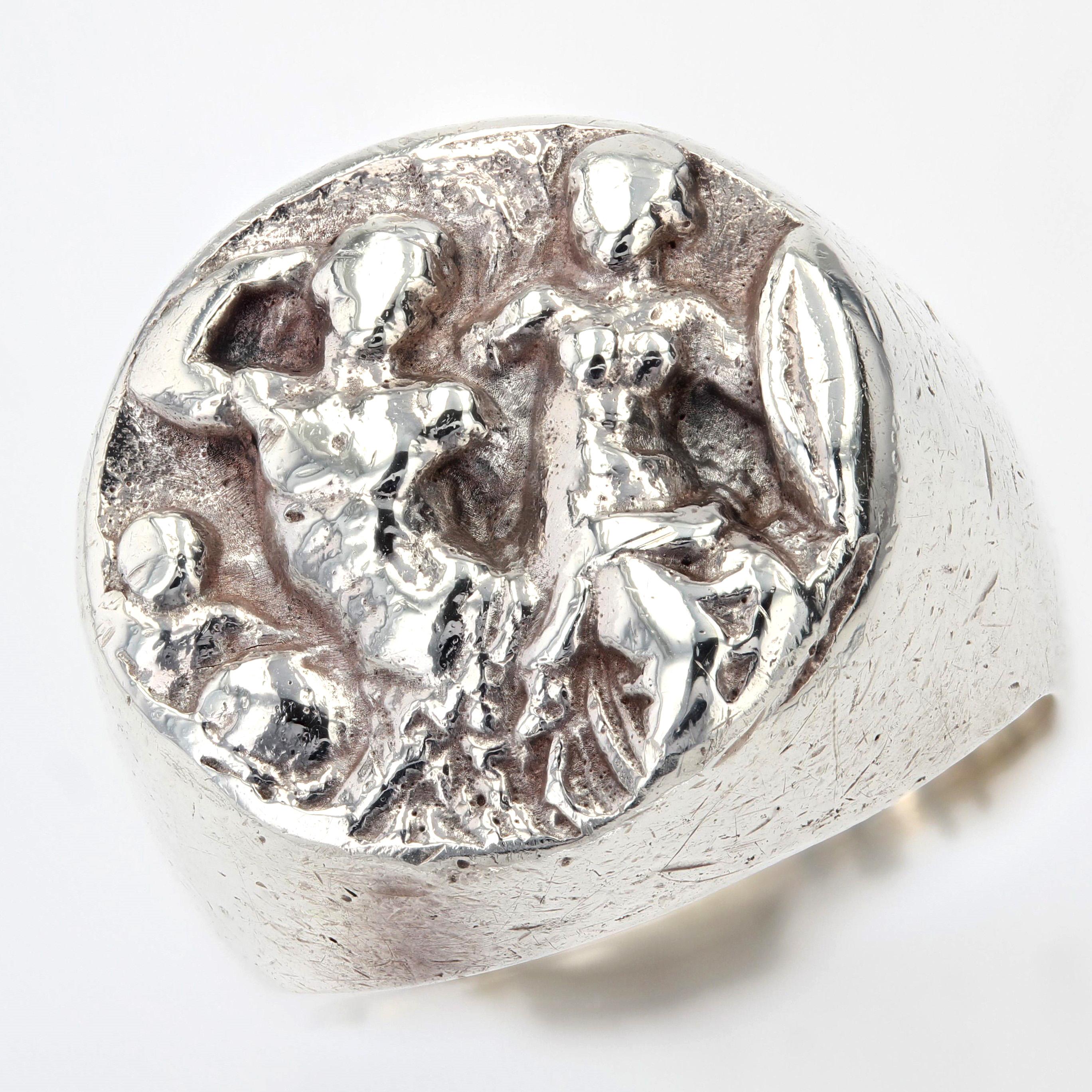 French 20th Century Silver Engraved Signet Ring For Sale 2