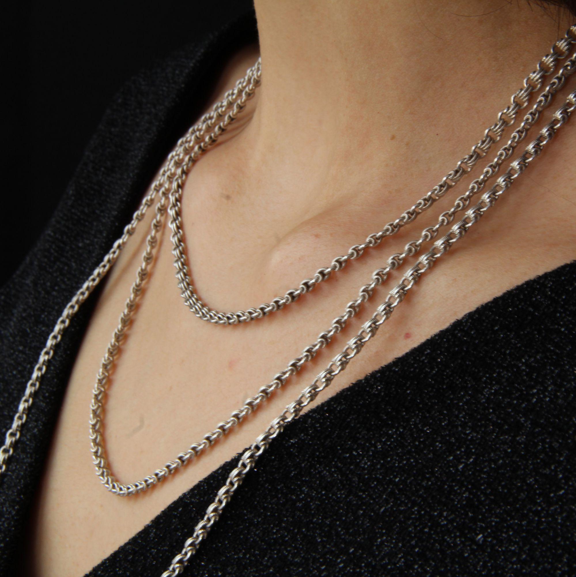 Women's French 20th Century Silver Long Necklace For Sale