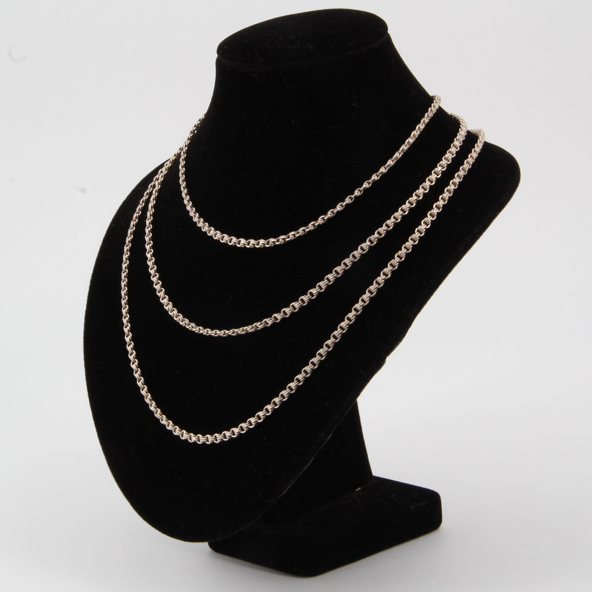 French 20th Century Silver Long Necklace For Sale 1