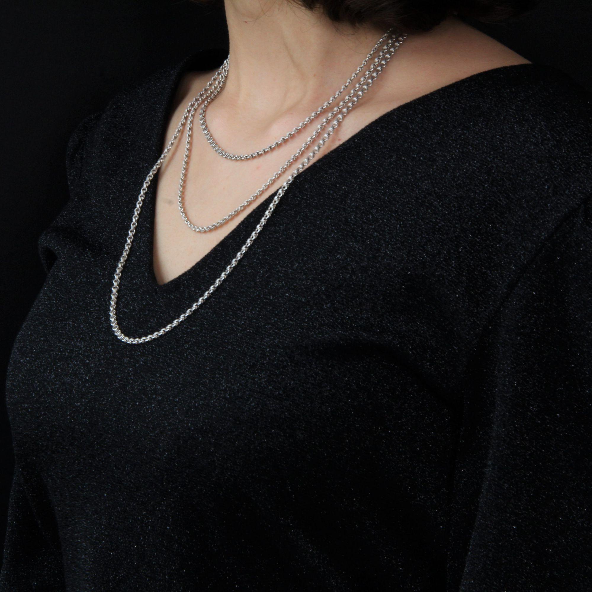 French 20th Century Silver Long Necklace For Sale 3