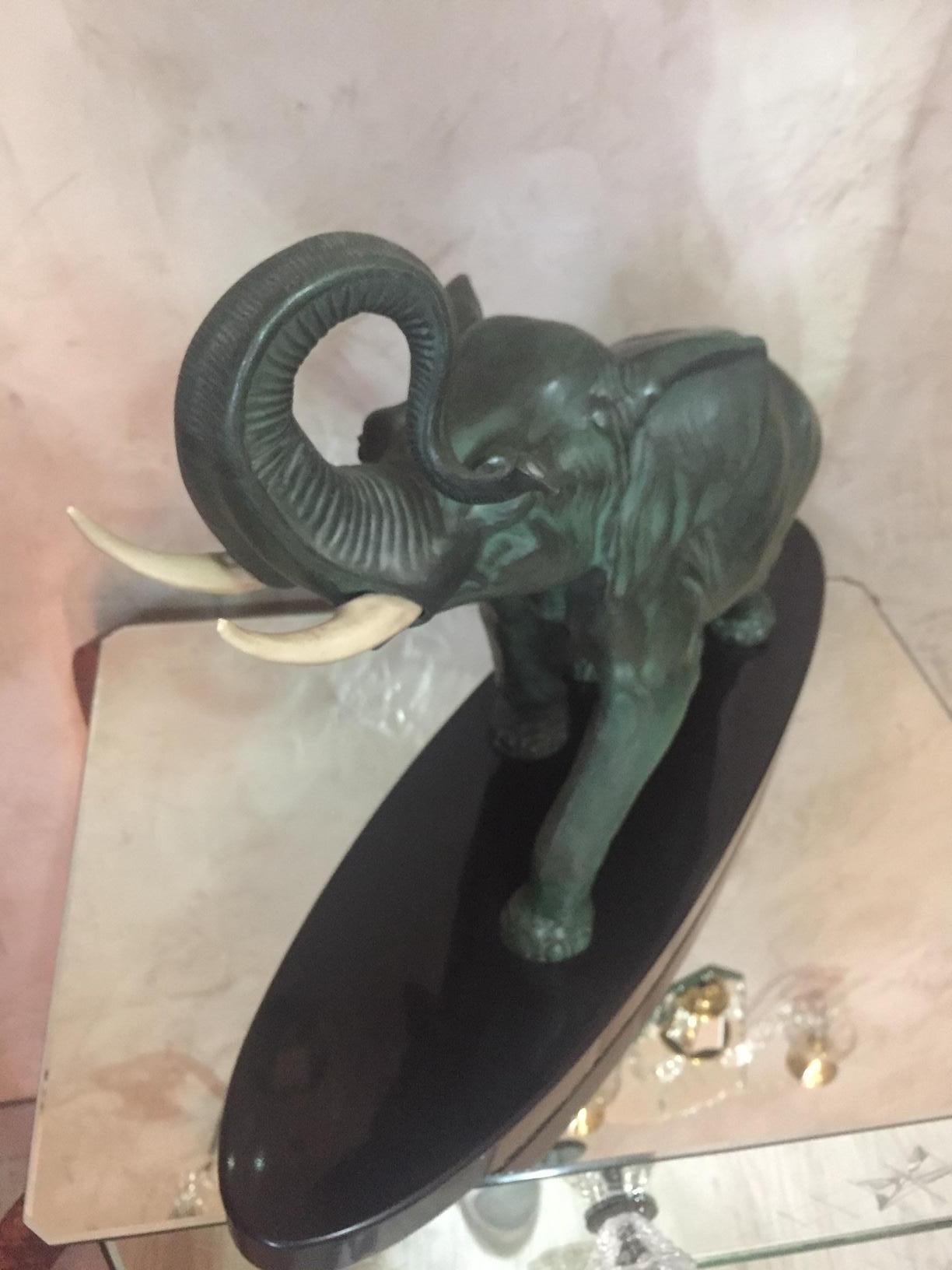 French 20th Century Spelter Elephant on Marble Base Ivory Defense, 1930s 2