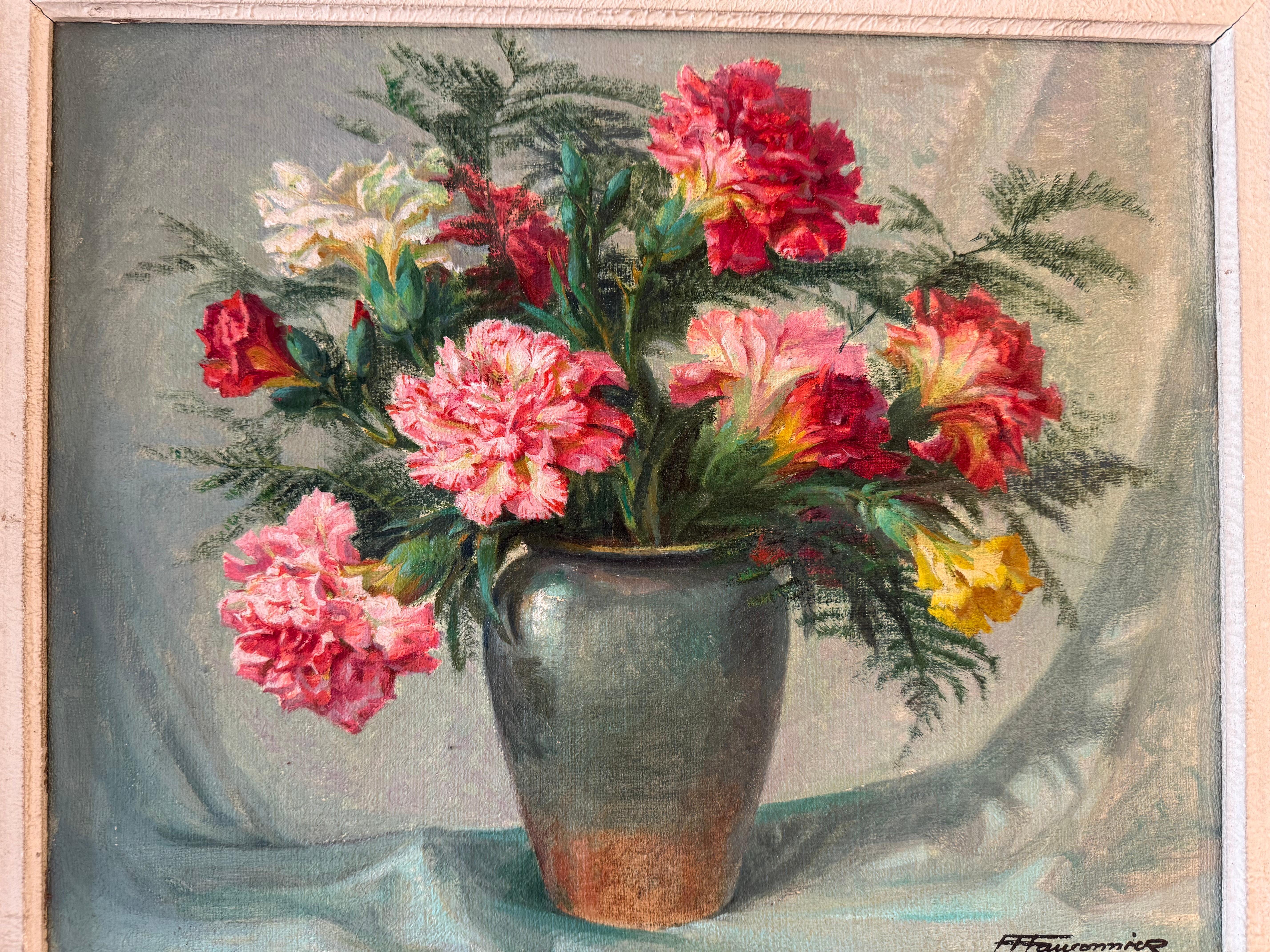 Peint Nature morte française du 20e siècle, peinture de fleurs en vente