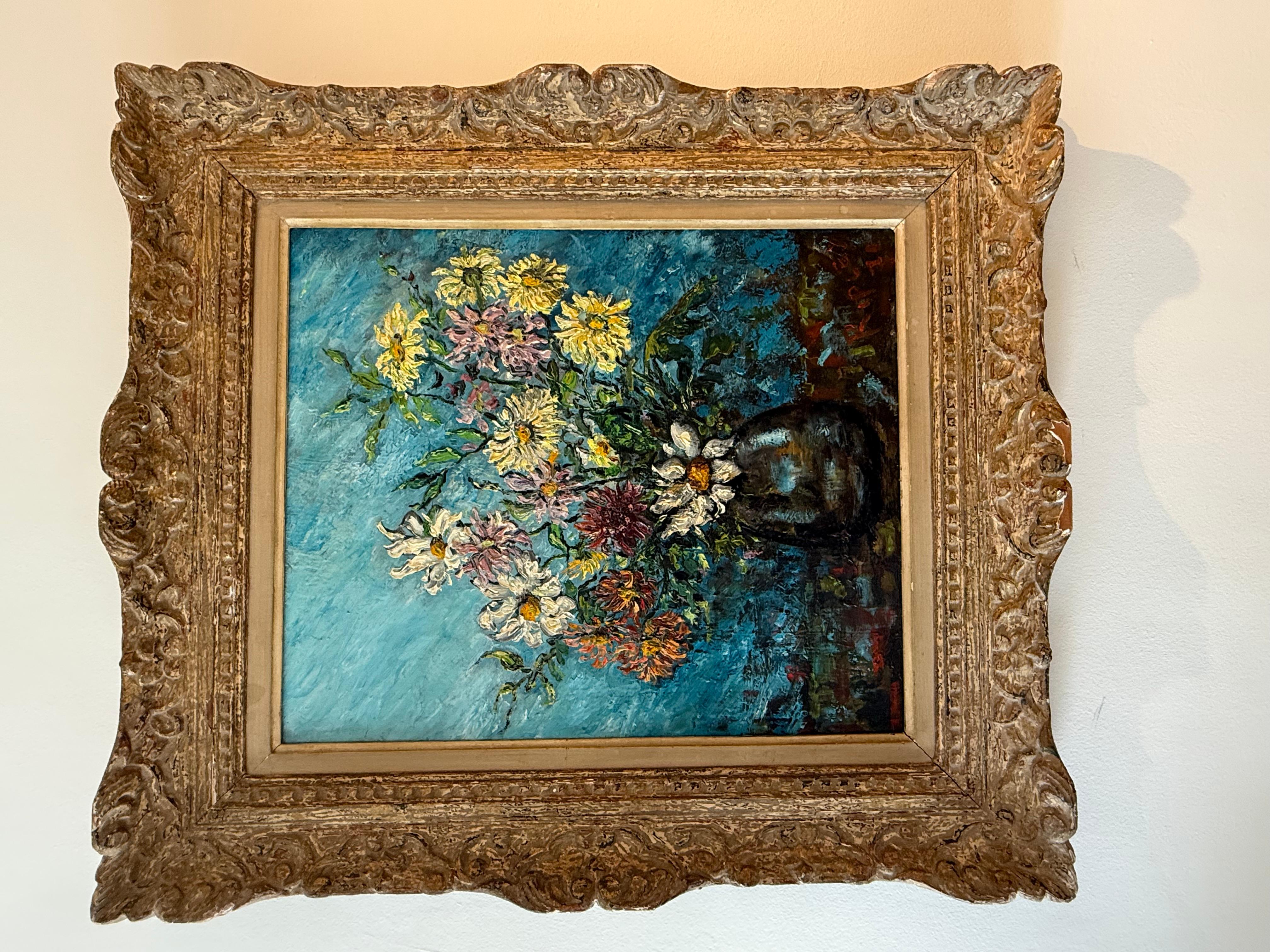 Toile Nature morte française du 20e siècle, peinture de fleurs en vente