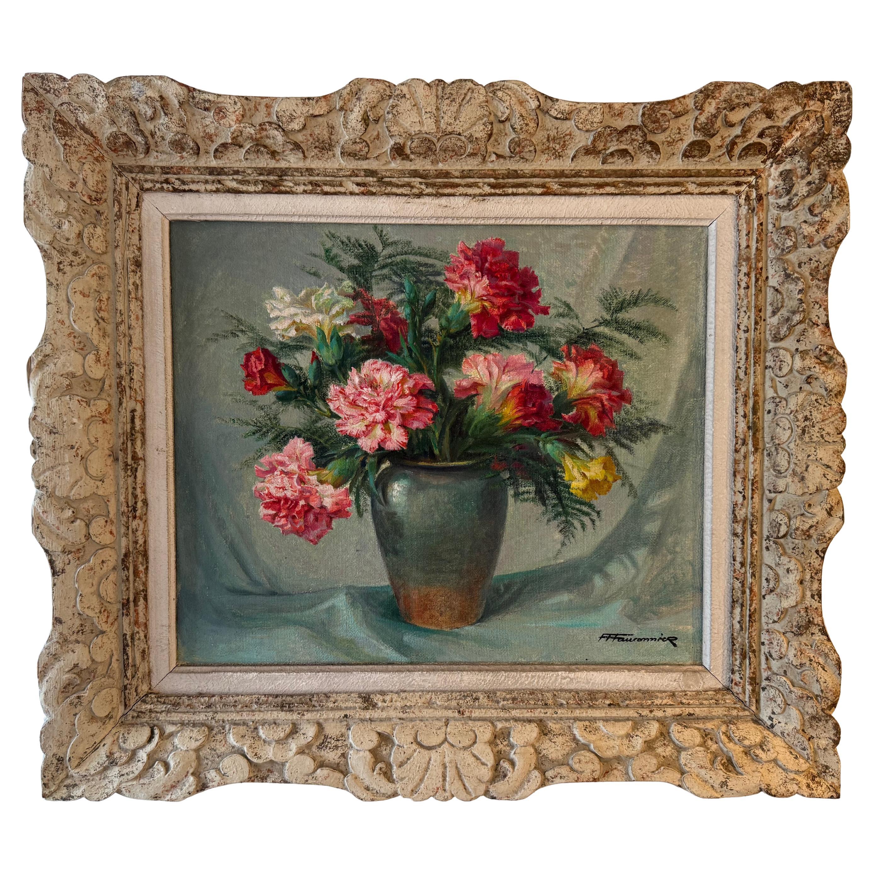 Nature morte française du 20e siècle, peinture de fleurs