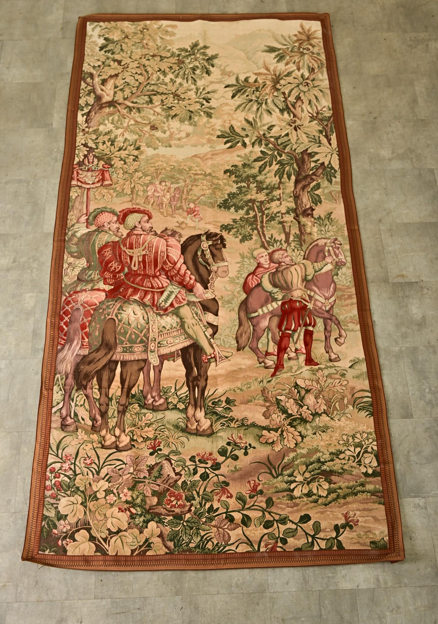 Cartoons are the life size models painted onto canvas from which tapestries are ultimately woven by hand using these illustrations as a guide. This is a more recent example from the 20th century based on classic Verdure tapestry themes of lush