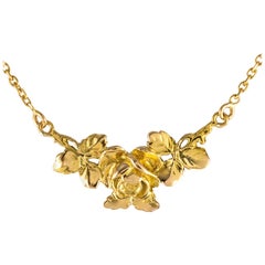 French 20th Century Thin Floral Pattern 18 Karat Yellow Gold Necklace