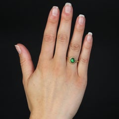 French 20th Century Tsavorite Green Garnet Fine Pearl 18 Karat Yellow Gold Ring