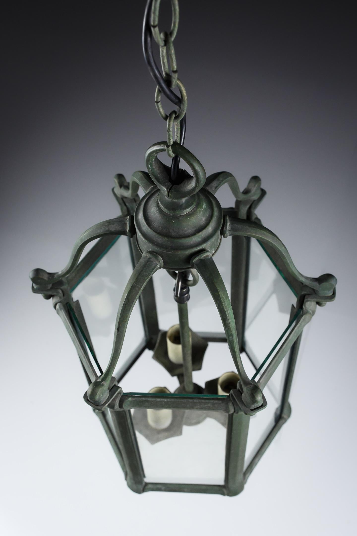 French 20th Century Verdigris Bronze Lantern For Sale 7