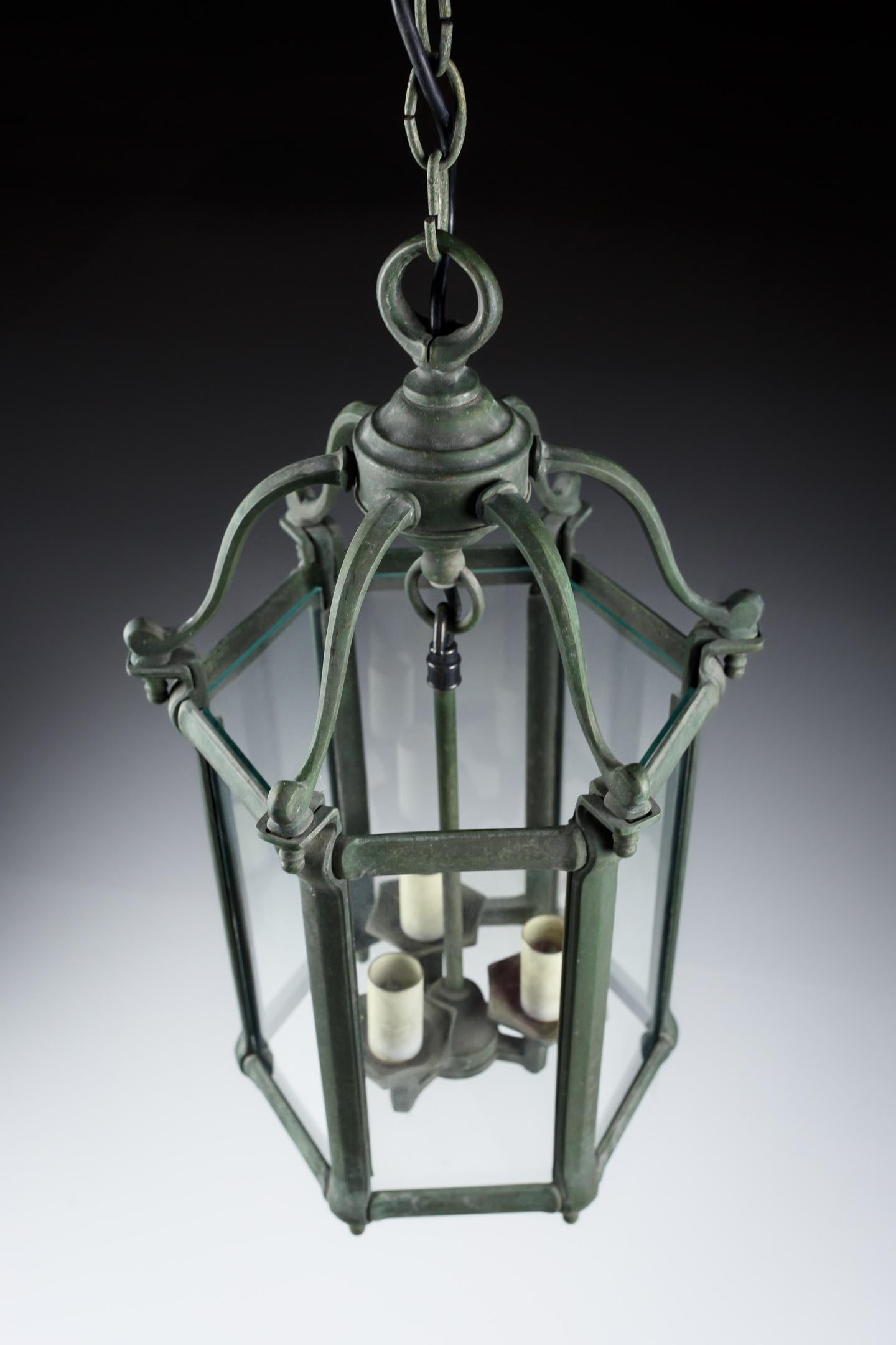 French 20th Century Verdigris Bronze Lantern For Sale 8
