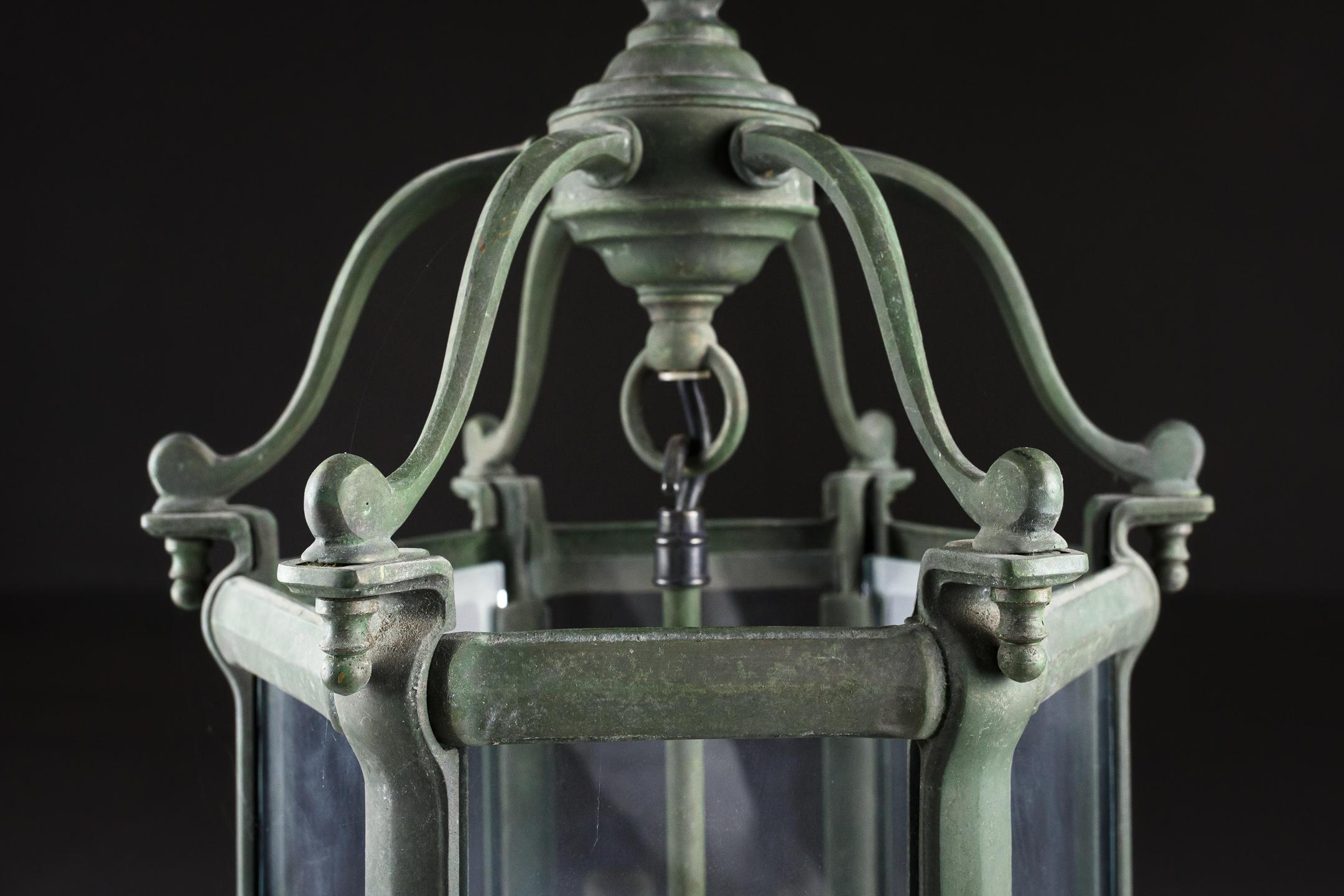 French 20th Century Verdigris Bronze Lantern For Sale 9