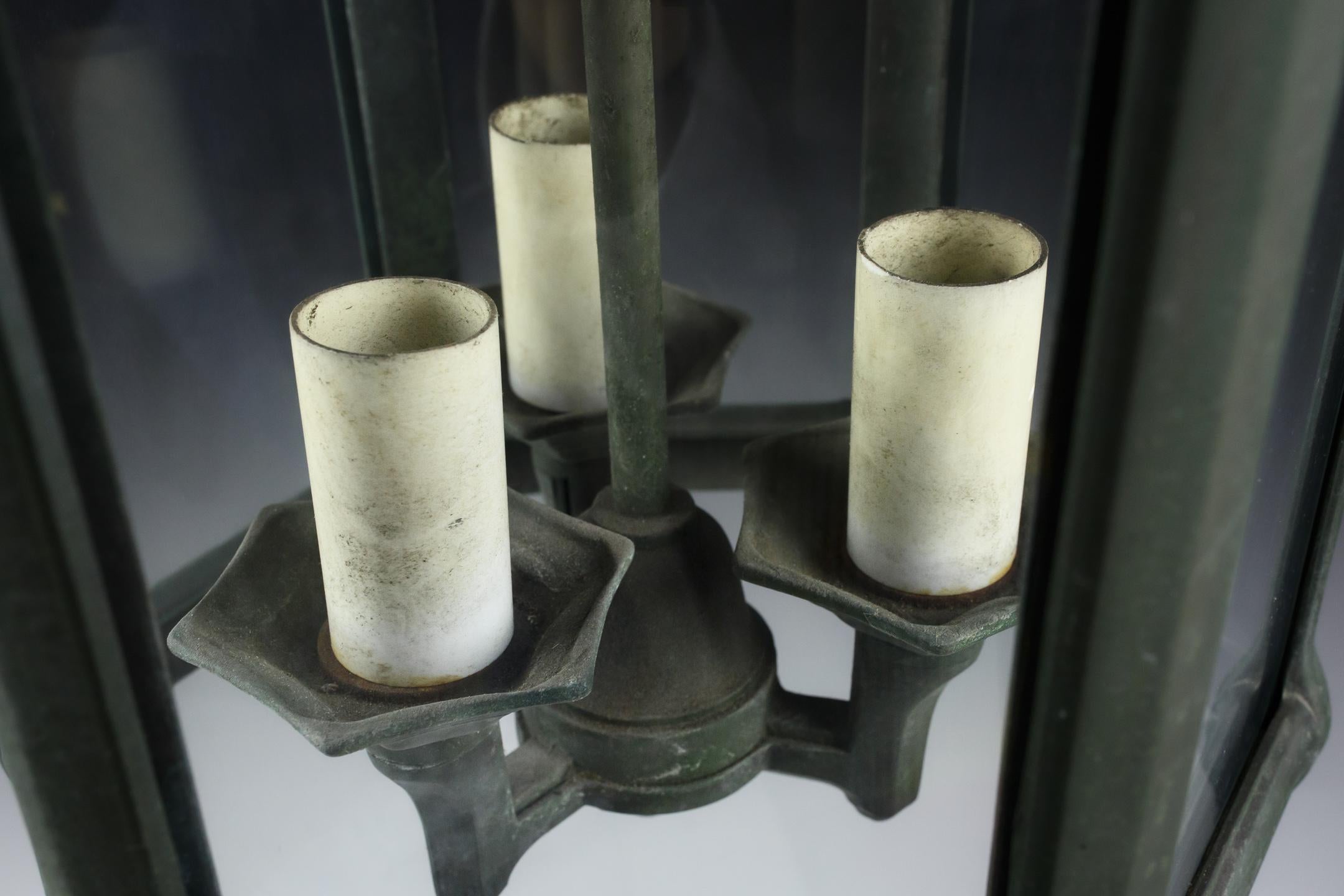 Lanterne française du 20ème siècle en bronze vert-de-gris en vente 8