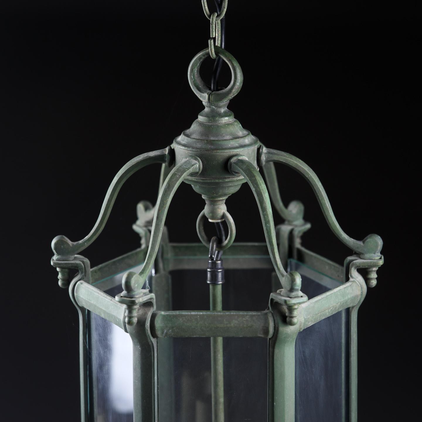 French 20th Century Verdigris Bronze Lantern In Good Condition For Sale In Pease pottage, West Sussex