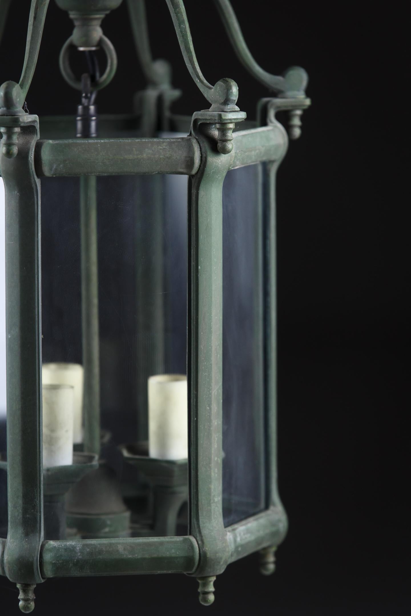 French 20th Century Verdigris Bronze Lantern For Sale 2