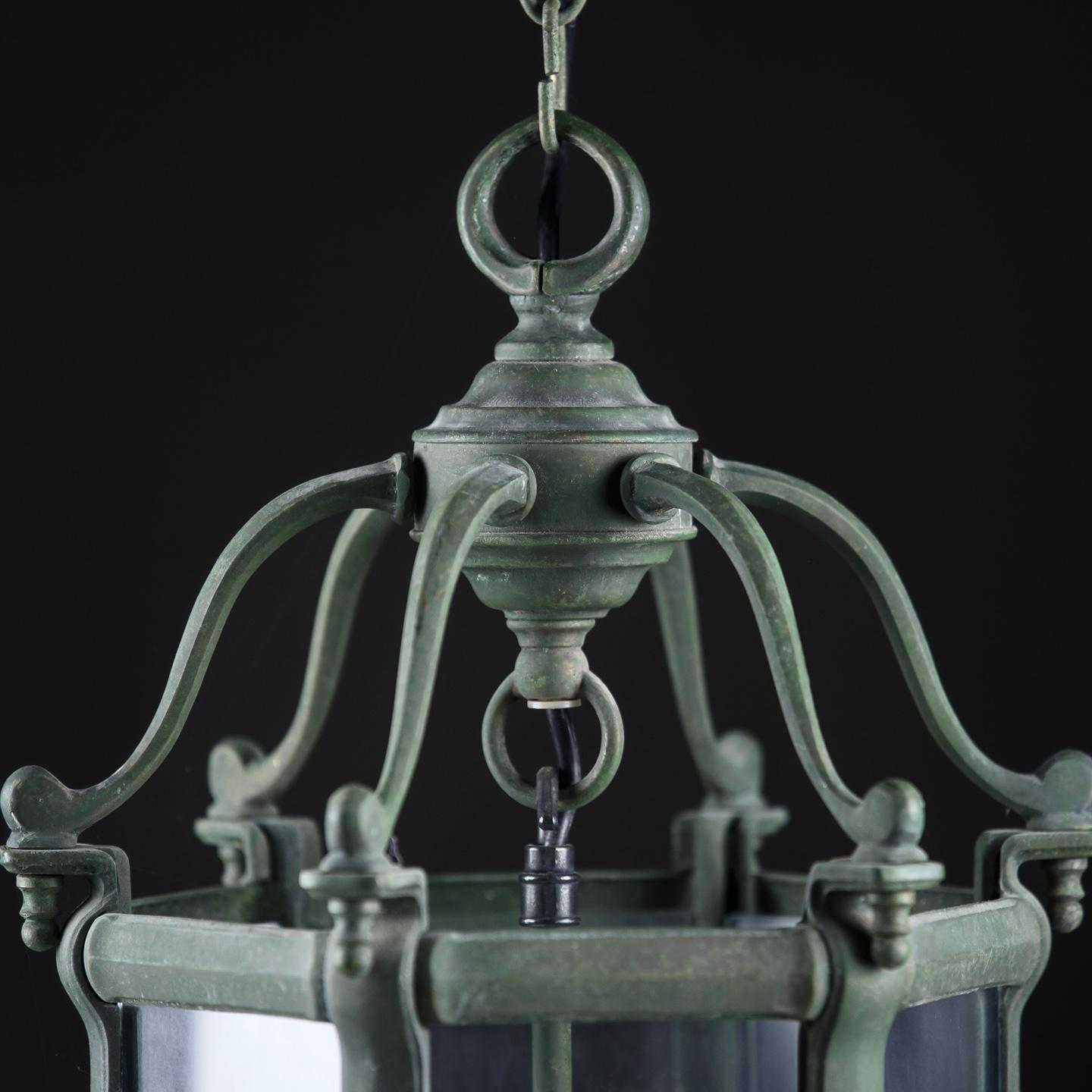 French 20th Century Verdigris Bronze Lantern For Sale 3