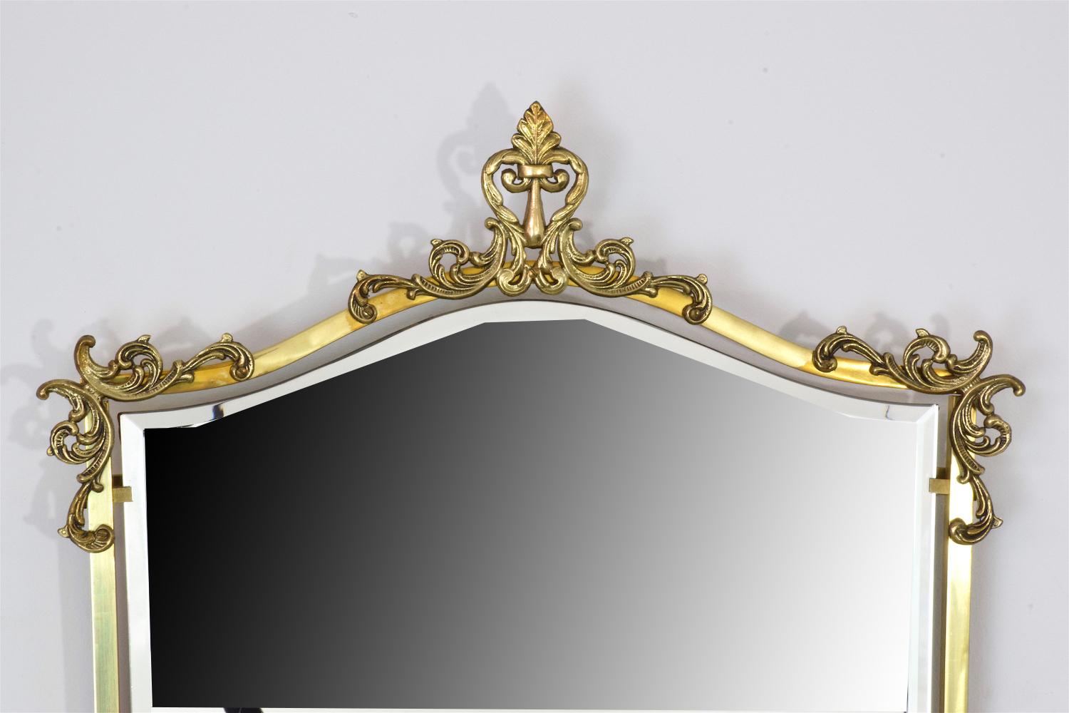 Beveled French Vintage Floating Brass Console and Wall Mirror, 1960 For Sale