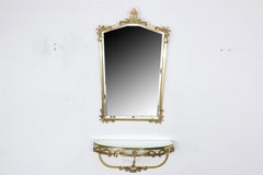 French Vintage Floating Brass Console and Wall Mirror, 1960