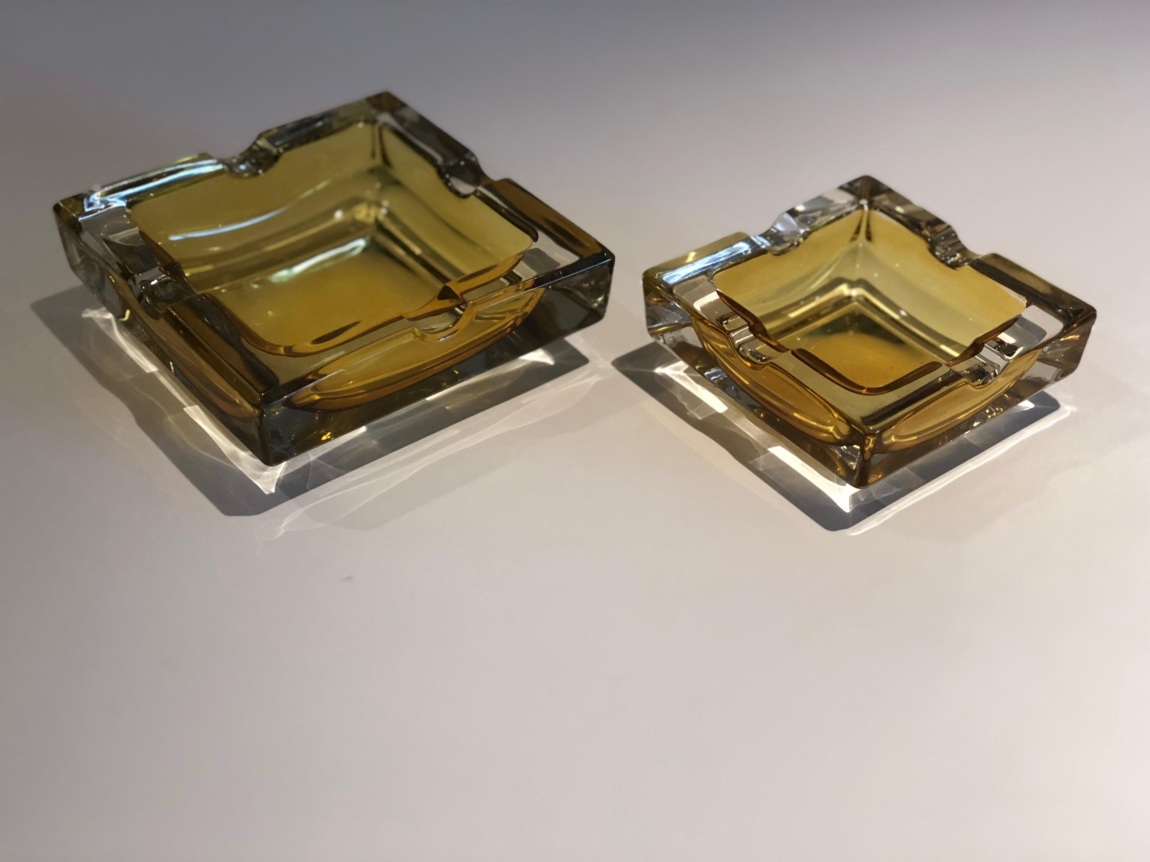 German French 20th Century Vintage Glass Ashtrays, Set of Two, 1950s
