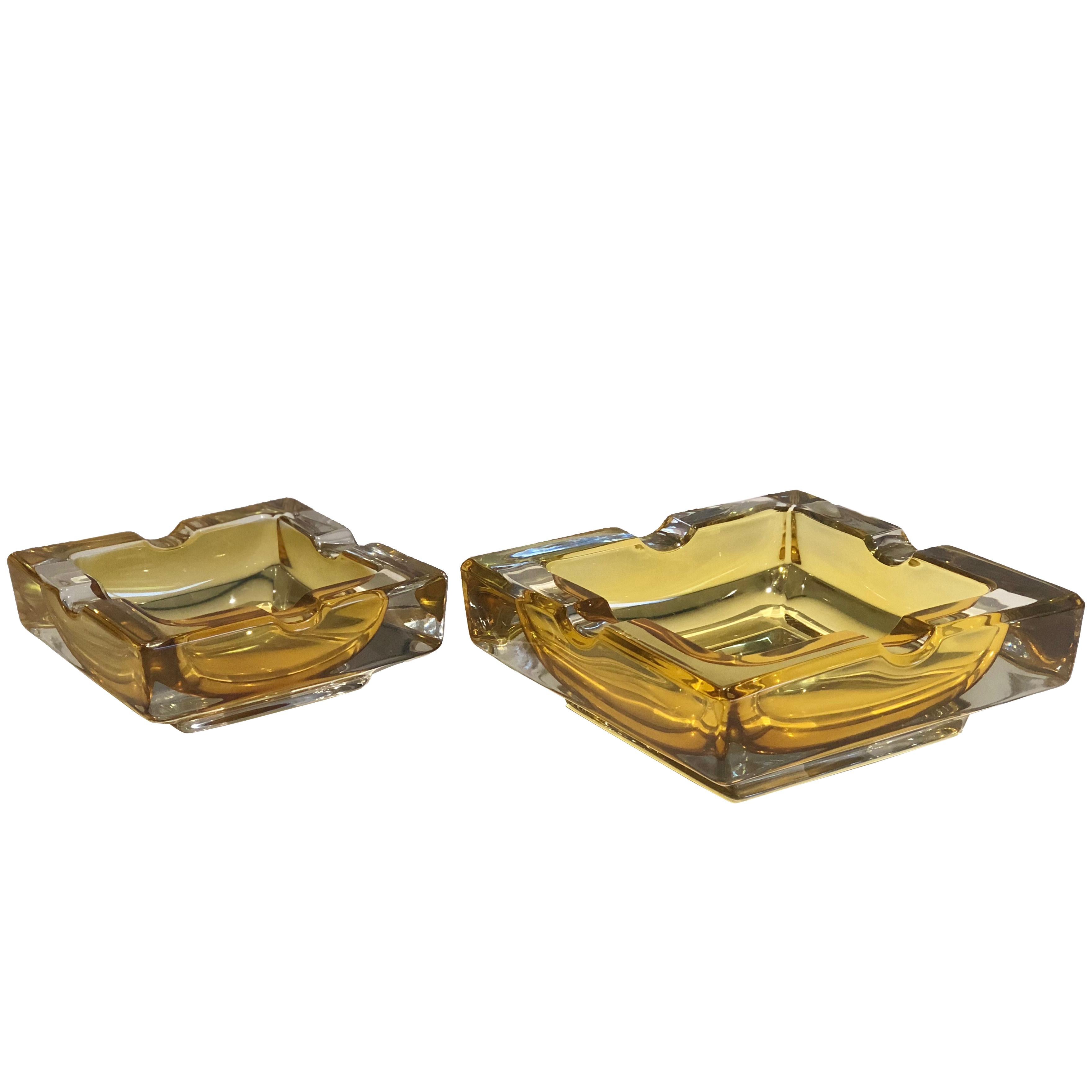 French 20th Century Vintage Glass Ashtrays, Set of Two, 1950s