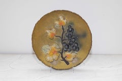 French 20th Century Wall Hanging Pottery Plate with Black Grapes Motifs