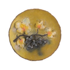 French 20th Century Wall Hanging Pottery Plate with Black Grapes Motifs