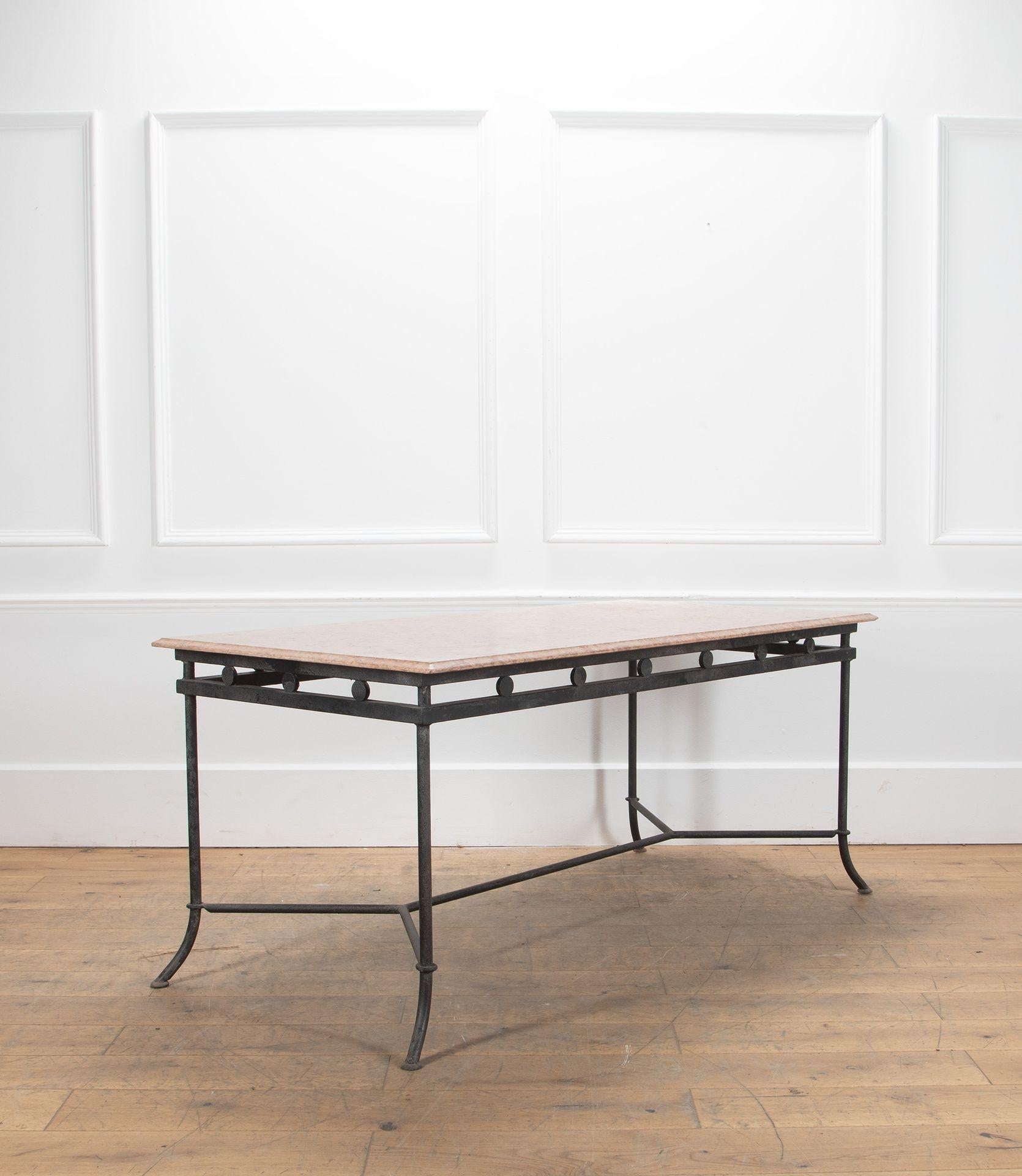 French 20th Century Wrought Iron and Marble Table For Sale 1