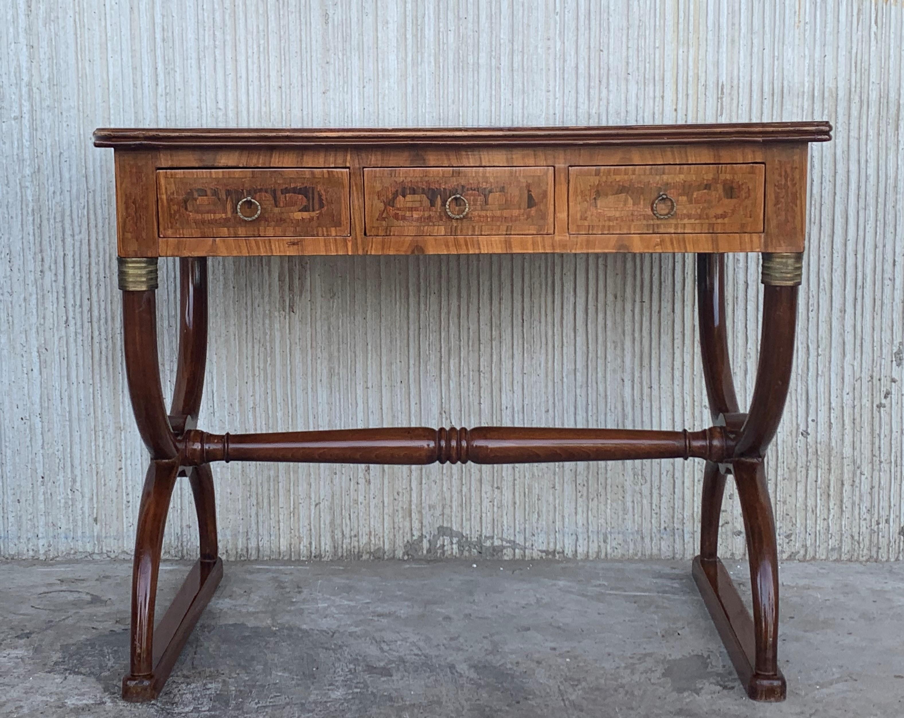 French Charles X Style Marquetry Desk with Sliding Surfaces in Both Side In Good Condition In Miami, FL