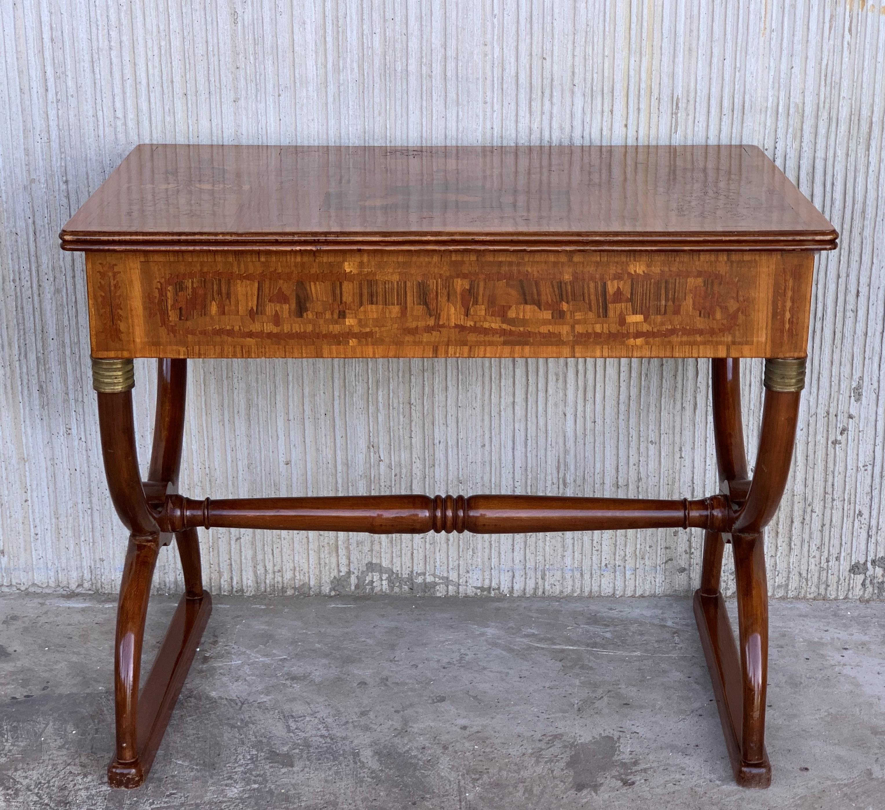 Bronze French Charles X Style Marquetry Desk with Sliding Surfaces in Both Side