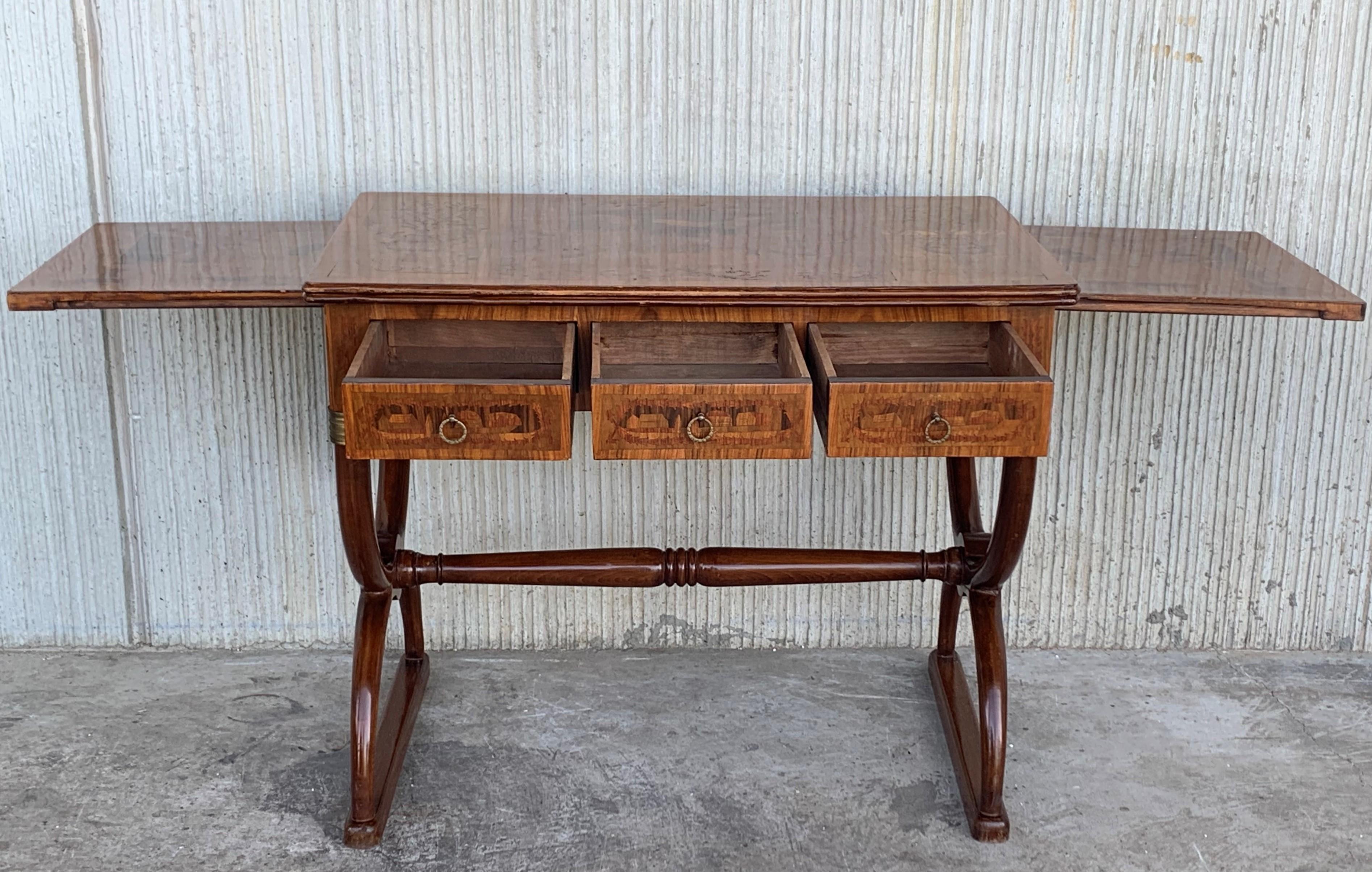 French Charles X Style Marquetry Desk with Sliding Surfaces in Both Side 1