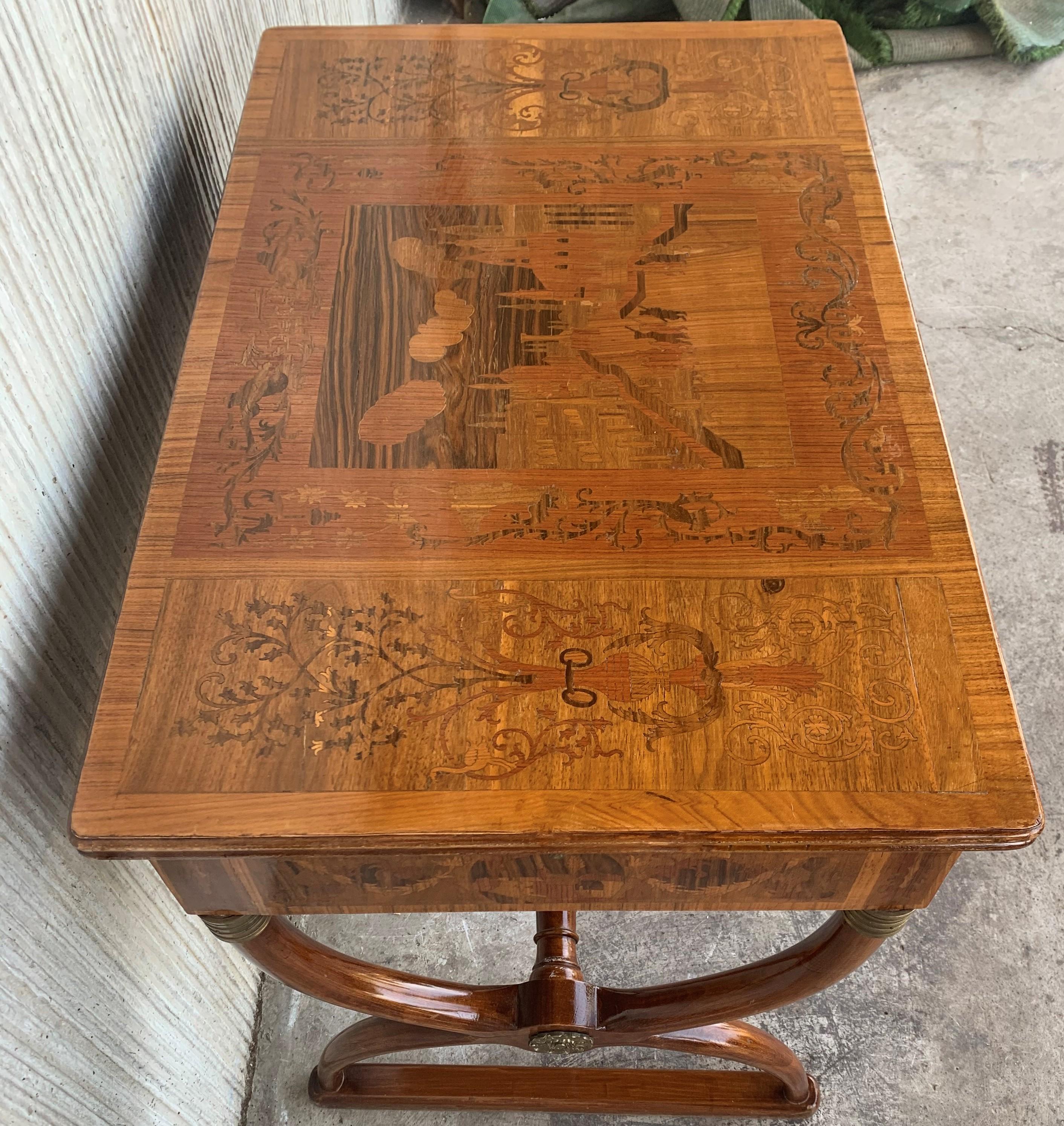 French Charles X Style Marquetry Desk with Sliding Surfaces in Both Side 2