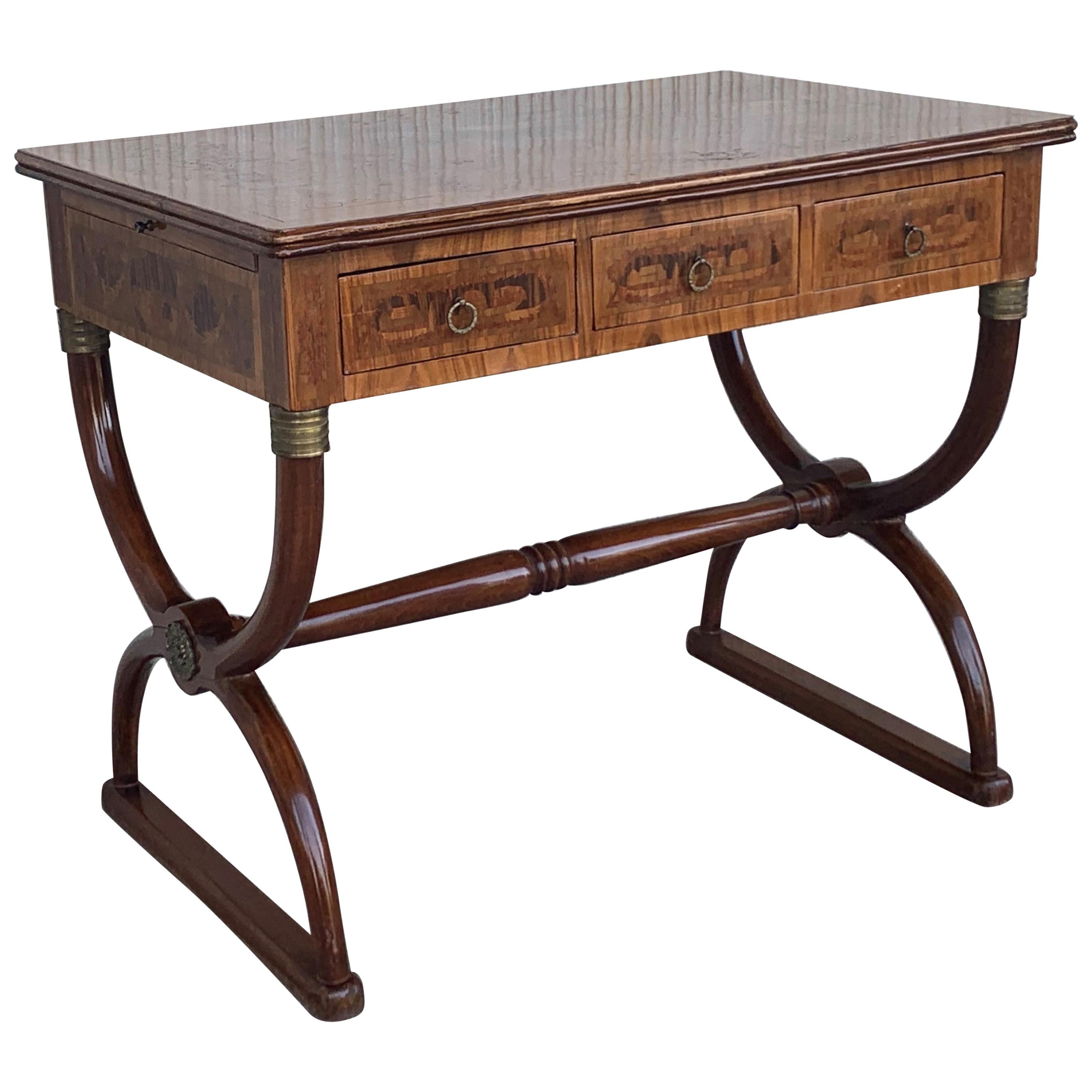 French Charles X Style Marquetry Desk with Sliding Surfaces in Both Side
