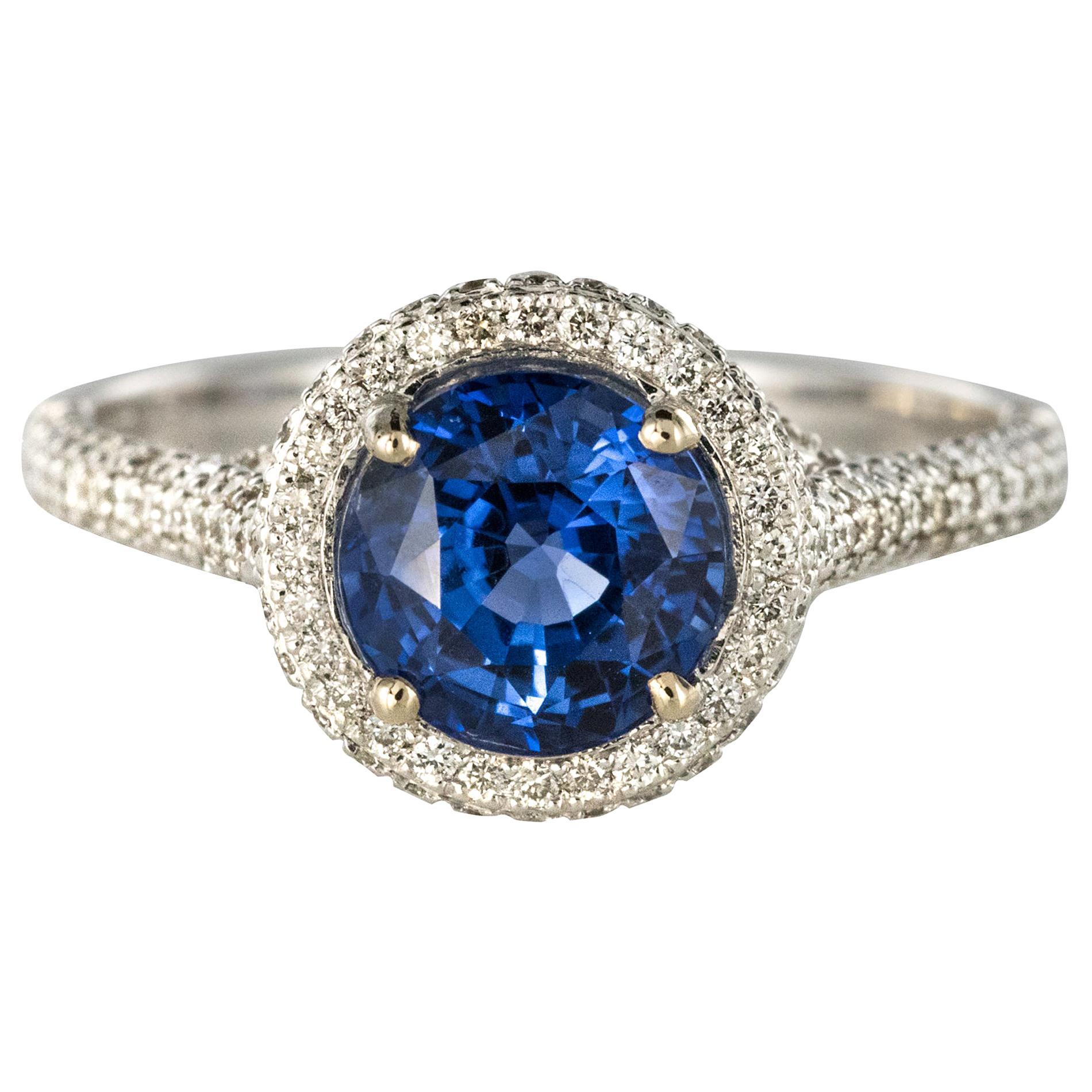 Bague franaise en diamants et saphir bleu royal certifi du Sri Lanka de 2,26 carats