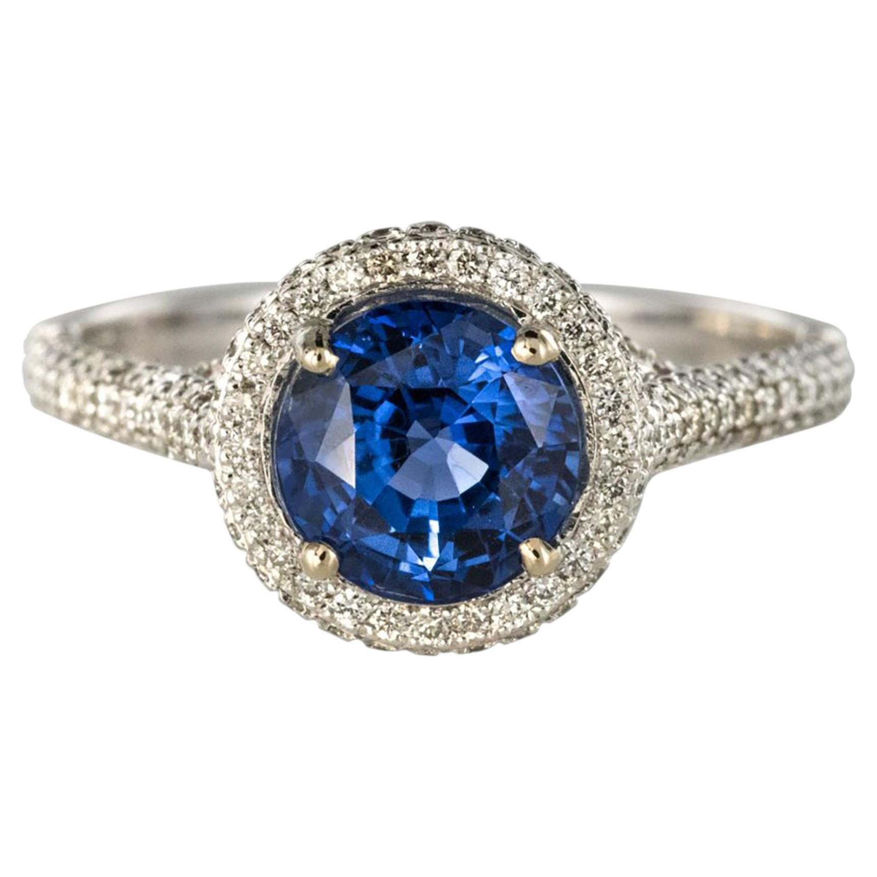 French 2.26 Carat Royal Blue Sri Lanka Certified Sapphire Diamonds Ring