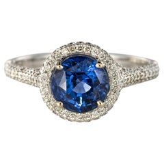 French 2.26 Carat Royal Blue Sri Lanka Certified Sapphire Diamonds Ring
