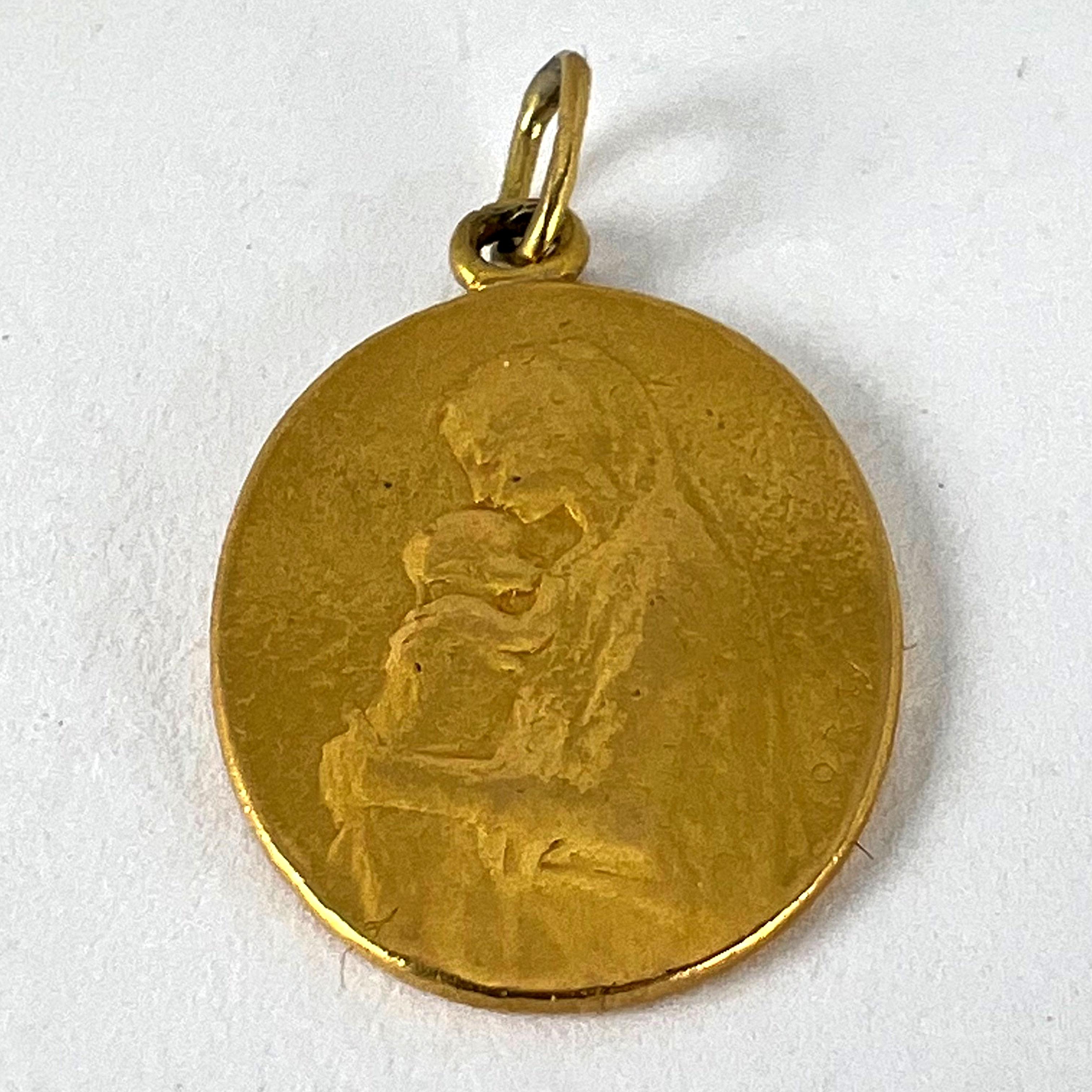 French 22K Yellow Gold Oscar Roty Madonna and Child Charm Pendant 9