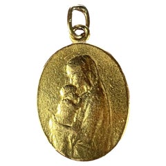 Vintage French 22K Yellow Gold Oscar Roty Madonna and Child Charm Pendant