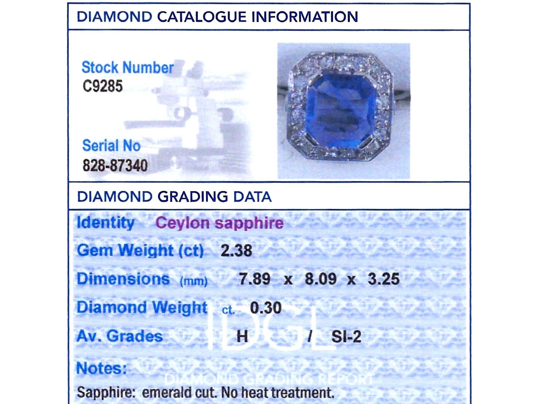 Französischer 2,38 Karat Ceylon Saphir und 0,30 Karat Diamant, 18k Weißgold Ring 3