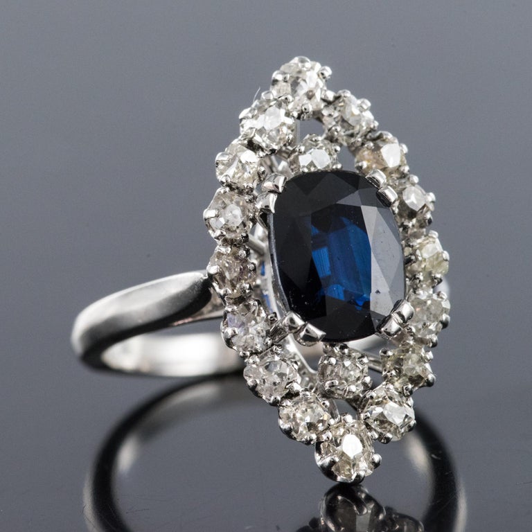 French 2.65 Carat Sapphire Diamonds Platinum Marquise Ring ...