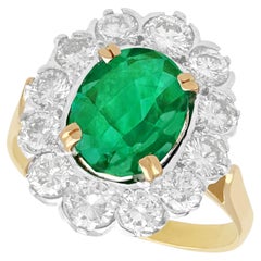 French 2.90 Carat Emerald and 2.38 Carat Diamond Yellow Gold Cluster Ring