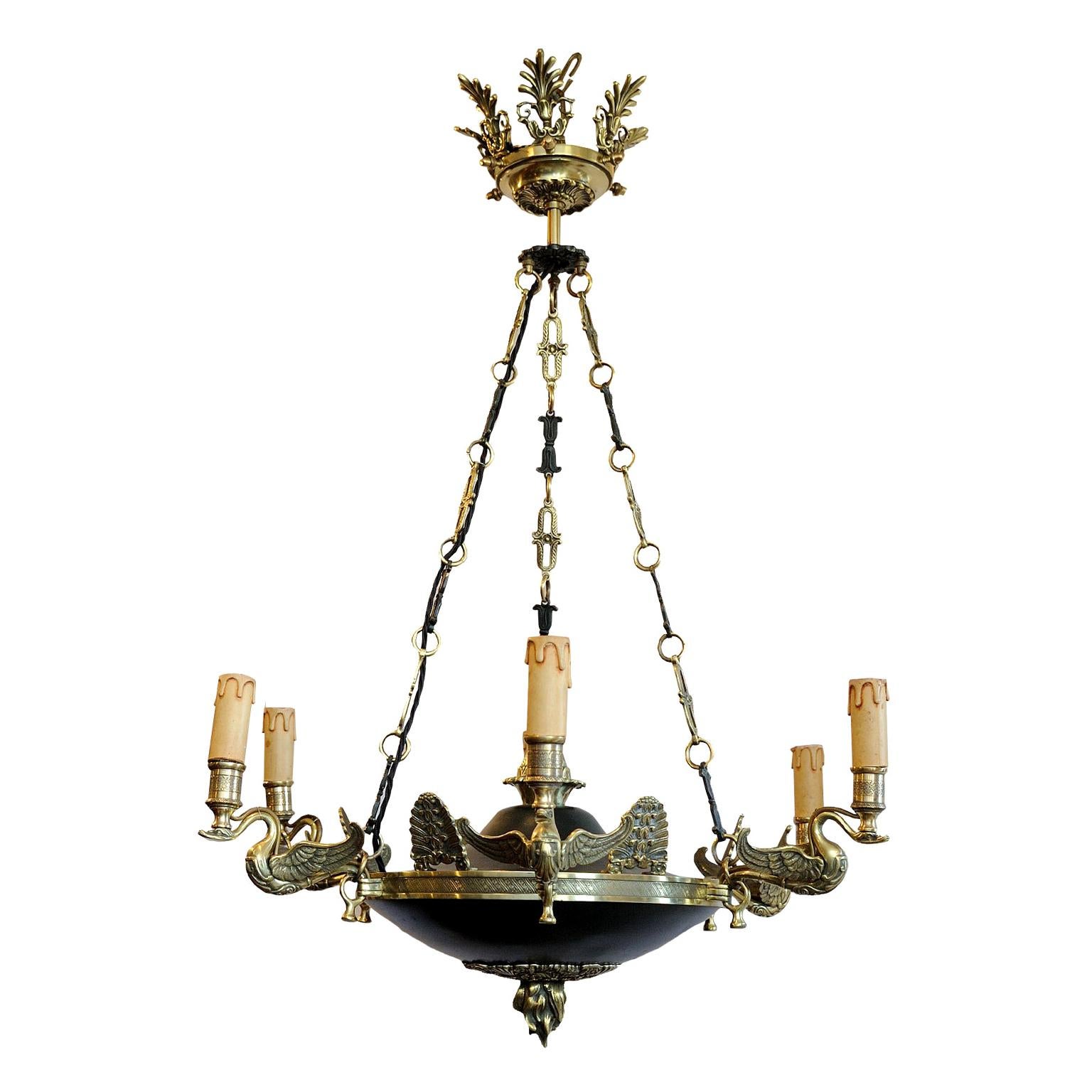 French 2nd Empire Napoleonic Style Tole and Brass Chandelier, circa 1880 For Sale