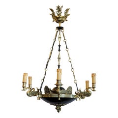 Antique French 2nd Empire Napoleonic Style Tole and Brass Chandelier, circa 1880