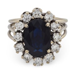 French 3 carat sapphire diamond 18k white gold cluster ring