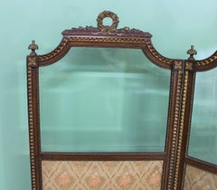 French 3 Fold Walnut and Parcel Gilt Dressing Screen