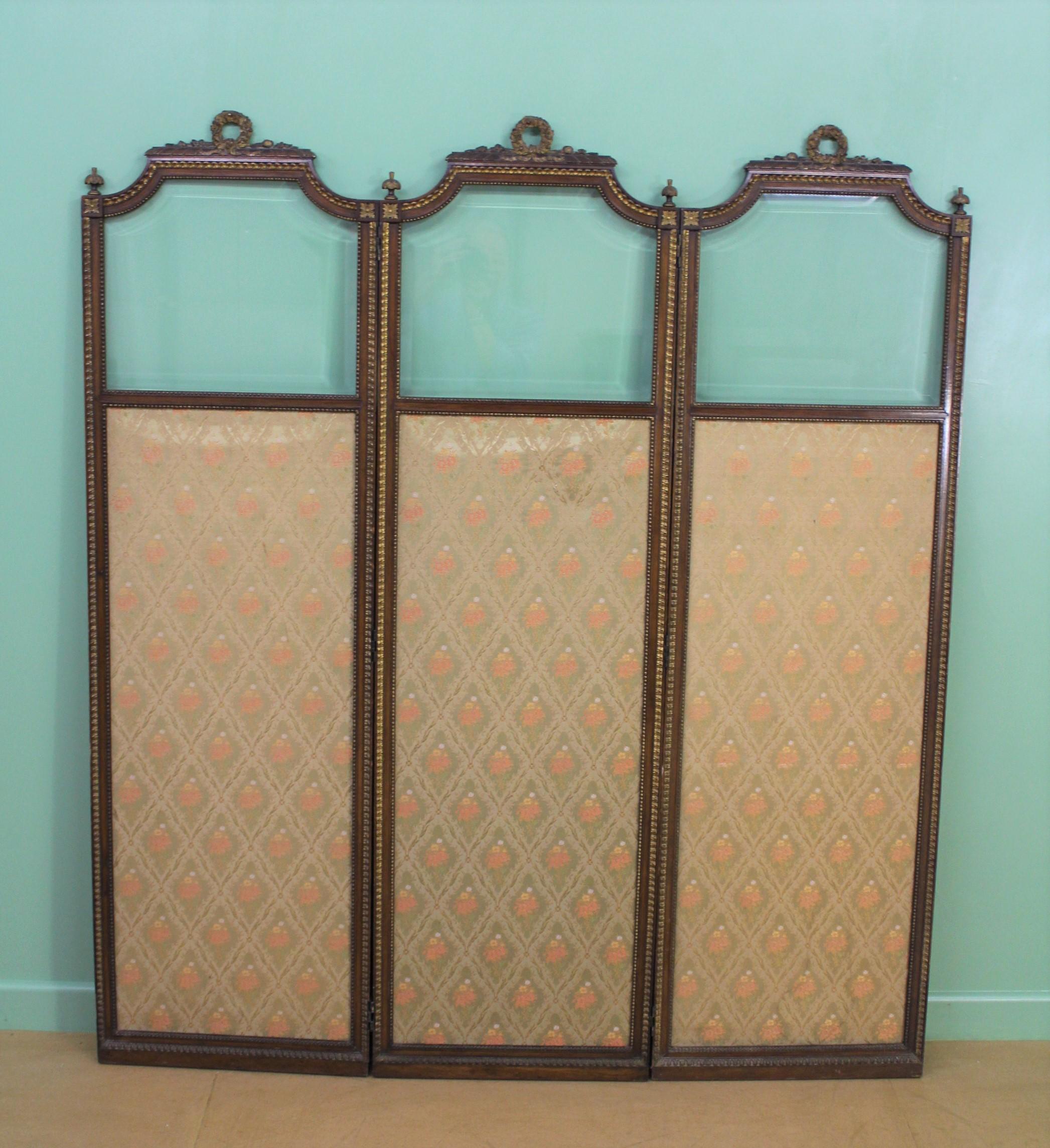 French 3 Fold Walnut and Parcel Gilt Dressing Screen 4